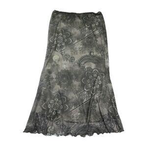 SHEIN Olive Green Gray Patterned Maxi Skirt